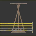 Outdoor Children's Playground Structure With Wooden Pergola Swings Climbing Ladder And Yellow Safety Railings