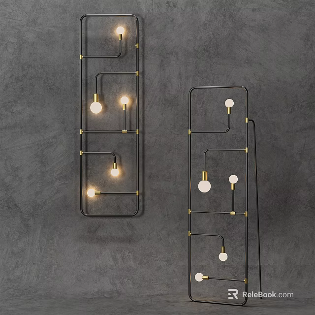 Modern Lighting Combinations With Vertical Metal Frames And Illuminated Round Bulbs 3d model
