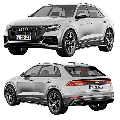 Silver Audi SUV Exterior With Matrix Headlights LED Taillights And Sporty Design 3d model