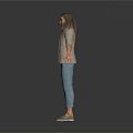 Man With Long Hair Wearing Beige Jacket Gray T-shirt Blue Pants Beige Shoes Arms Outstretched