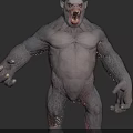 Gray Fur Beast Character With Open Mouth Sharp Teeth And Muscular Build