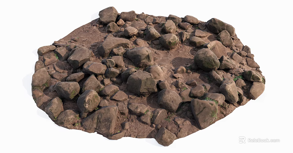 Natural Stone and Wood Elements with Earthy Texture in Outdoor Setting 3d model