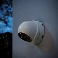 Outdoor Security Camera Wall Mounted With Red Light Indicator Working On Rainy Night