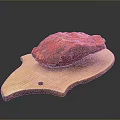 Fresh Raw Red Chicken Piece Placed On Wooden Cutting Board Under Studio Lighting
