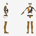 Two Brown and Black Strapped Outfits with Gloves Stockings and Headpieces