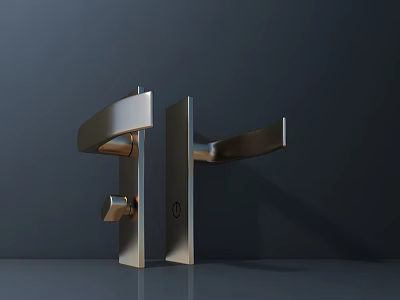 Two Elegant Modern Metal Door Handles With Curved Design In Dark Background 3d model