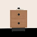 Minimalist Wooden Nightstand With Two Drawers Black Knobs Books And Small Bottle