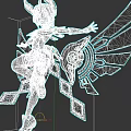 3D Woman Character With Green Pink Hair Rabbit Ears Yellow Wings In Dynamic Pose