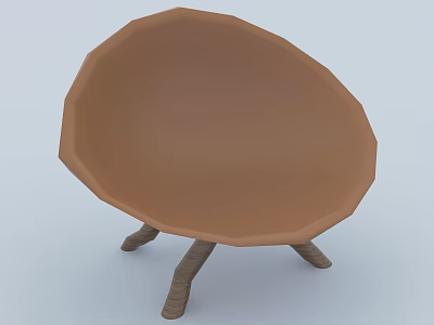 Brown Single Chair With Round Bowl Shaped Seat And Three Branch Like Legs 3d model