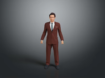 Man Wearing Brown Formal Suit with White Shirt and Black Shoes Standing 3d model