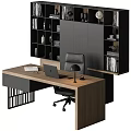 Modern Office Desk With Wooden Top Laptop Open Book Desk Lamp And Black Chair