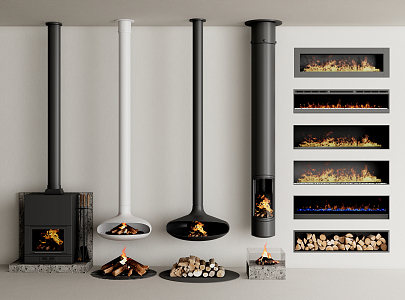 Modern Fireplace Electronic Fireplace Stove Wood 3d model