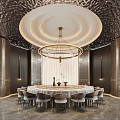 Luxurious Modern Private Dining Room Interior With Round Table Chandelier And Ceiling Design 3d model