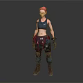 Game Movie Character With Pink Hair Dark Blue Nike Tank Black Gloves And Brown Boots