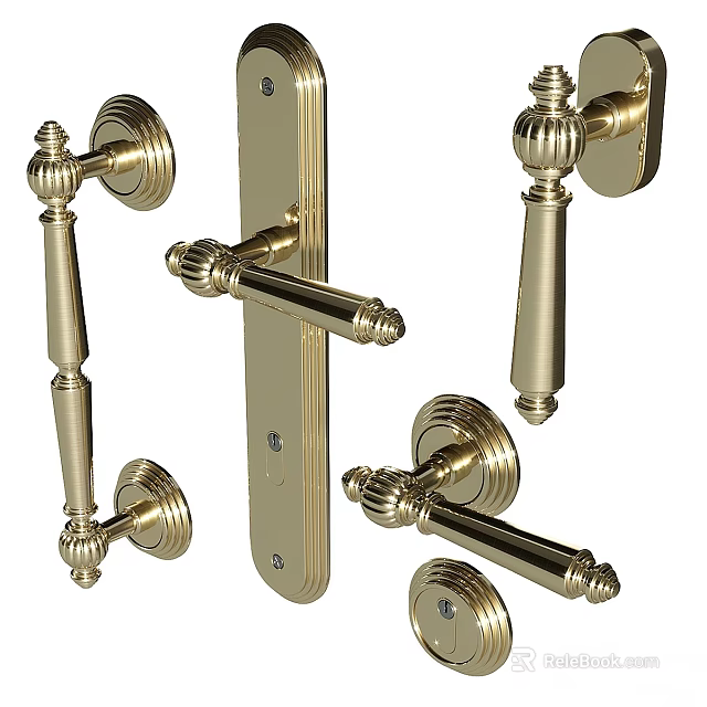 Golden Door Hardware Including Handles And Lock Components For Home Use 3d model