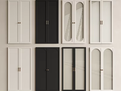 Various Style Wardrobe Doors With White Black Arched Vertical Stripe Glass Panel And Metal Handles 3d model