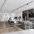 Modern Clothing Store Interior with Mannequins and Comfortable Seating Area