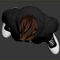 Man Standing in Black Hoodie and Pants with Hands in Pockets White Sneakers Gray Background