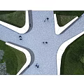 Urban Plaza Landscape With Aerial View Geometric Pavement Curved White Lines and Green Lawns