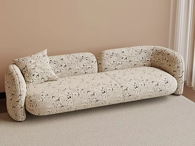Cream Colored Two Seater Sofa With Floral Pattern And Curved Armrests In Light Room 3d model