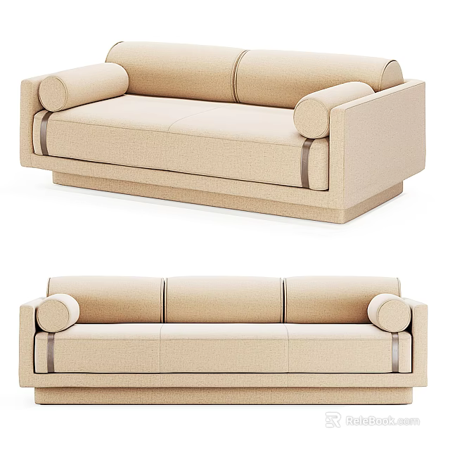 Modern Beige Fabric Sofa Set With Armrests And Decorative Trim Details 3d model