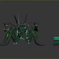 Futuristic Green Mechanical Spider Creature With Multiple Legs And Small Controller 3d model
