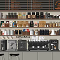 Modern Coffee Tea Shop Display With Various Coffee Machines And Appliances On Shelves