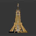 Ancient Yellow Catapult Structure With Ladder Rope System And Weights