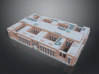 Modern Architectural Building Exterior With Multiple Floors Flat Roof Skylights Brown Walls And Numerous Windows 3d model