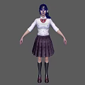 Woman Wearing White Shirt Red Bow Tie Purple Plaid Skirt And Black Knee High Boots