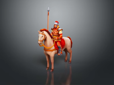 Medieval Knight In Armor Riding White Horse With Spear On Gray Background 3d model