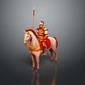 Medieval Knight In Armor Riding White Horse With Spear On Gray Background