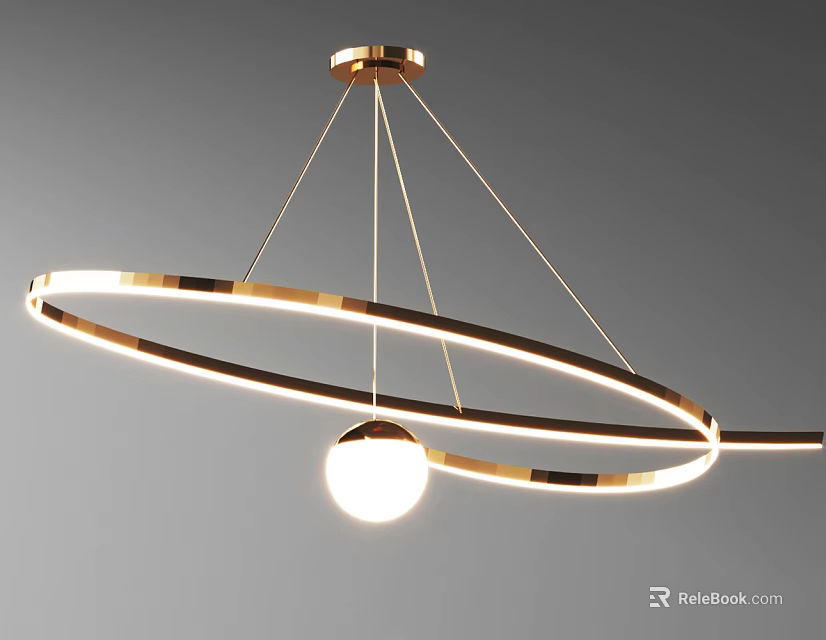 Contemporary Modern Chandelier With Circular Brass Ring And Spherical LED Light 3d model 