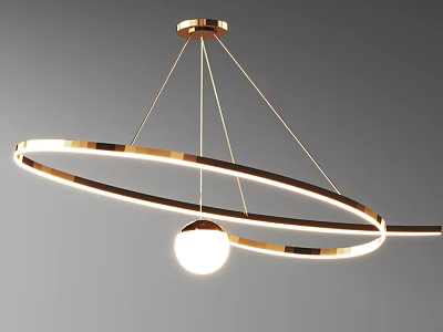 Contemporary Modern Chandelier With Circular Brass Ring And Spherical LED Light 3d model