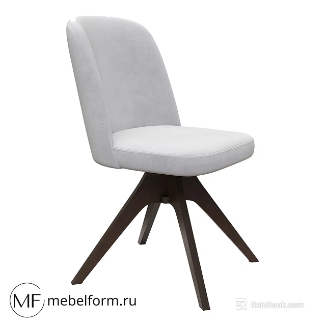 Modern Single Chair With Light Gray Upholstered Seat And Dark Brown Wooden Legs 3d model 
