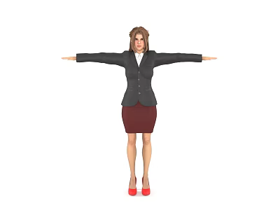 Woman in Black Blazer and Red Skirt with Red High Heels Arms Outstretched 3d model