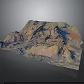 Modern 3D Terrain Model With Colorful Pink Blue Brown Mountainous Topography
