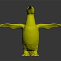 Penguin Figure with Black Back White Belly Yellow Neck Open Wings Standing on Dark Background