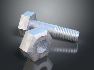 Metal Hardware Tools Hex Bolt And Nut With Threaded Details For Industrial Applications 3d model