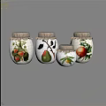 Decorative Jars With Fruit Prints And Fabric Lids For Home Decoration