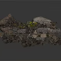 Natural Rock Terrain Model With Detailed Textures Moss And Small Plants