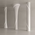 Three White Modern Columns with Spiral Lines in Gray Walls and Floor Space