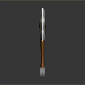 3D Model Axe with White Blade Orange Handle Crossed Brown Straps and Transparent Ring