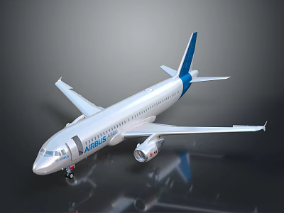 Airbus Airplane With Silver Body Blue Tail Airbus Logo And Landing Gear Displayed 3d model