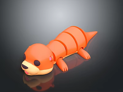 Cartoon Otter Toy Figure With Orange Segmented Body And Cute Design On Dark Reflective Background 3d model