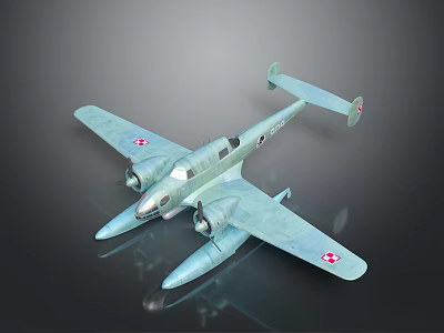Vintage Blue Fighter Jet With Twin Engines And Red Star Wing Markings 3d model