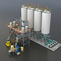 Industrial Equipment With Large Storage Tanks Steel Frame Structure And Piping Systems
