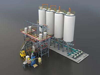 Industrial Equipment With Large Storage Tanks Steel Frame Structure And Piping Systems 3d model
