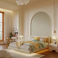 Cozy Modern Bedroom Interior Design With Arched Mirror Bedside Lamps And Soft Bedding