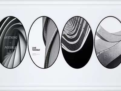 Modern Architectural Design Art With Black White Circular Prints And Inspirational Quotes 3d model